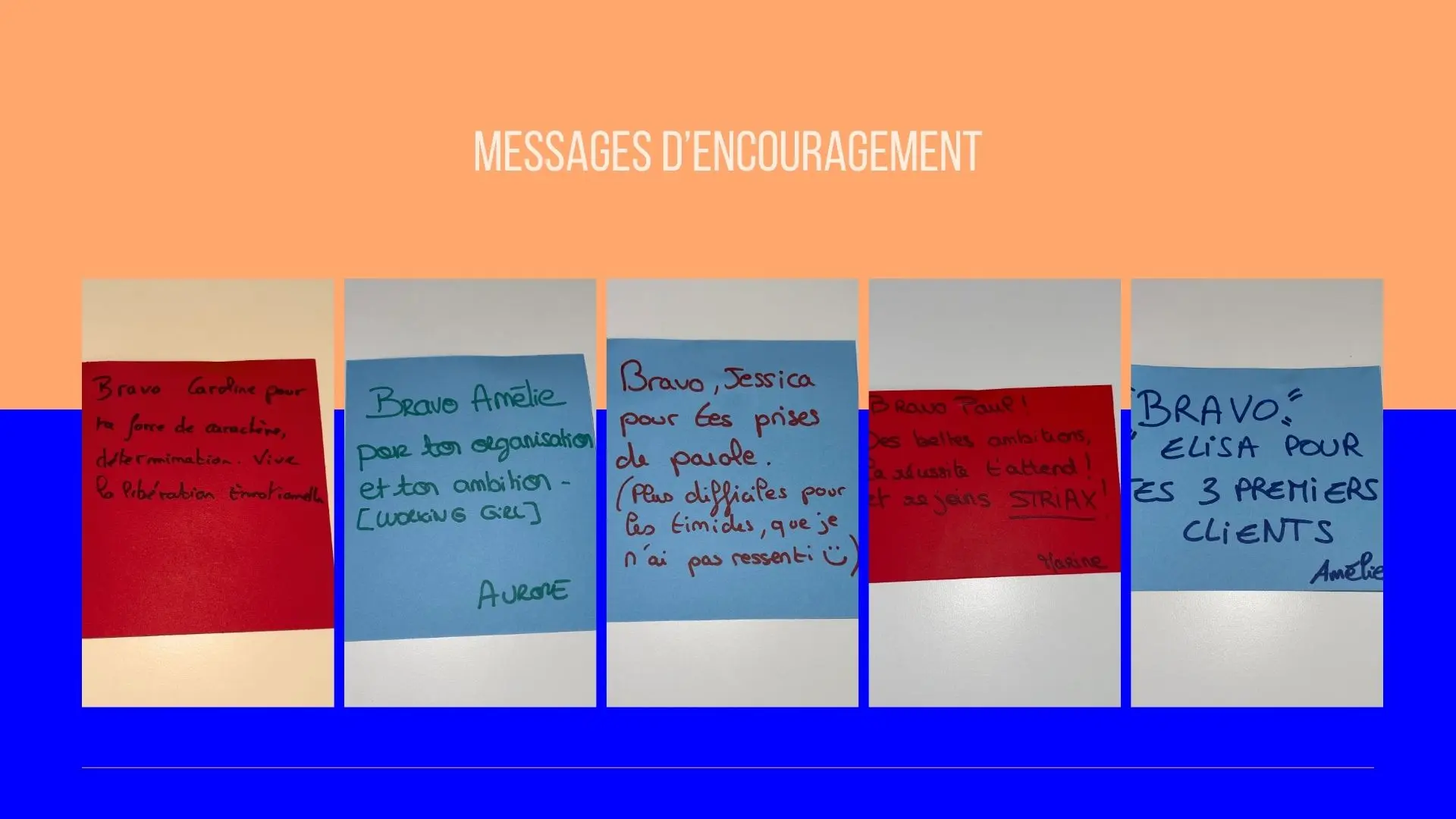 Messages entre entrepreneurs participant à l'atelier 2