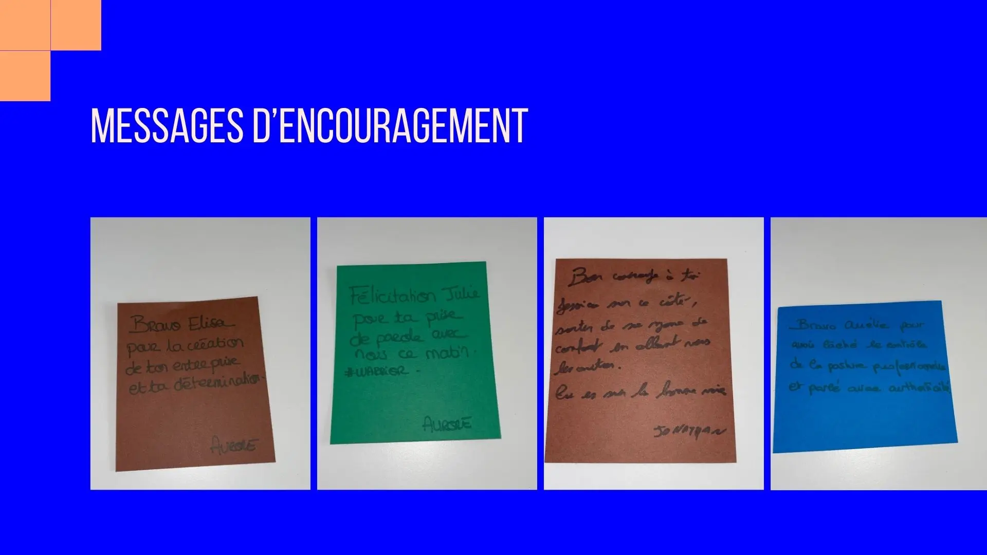 Messages entre entrepreneurs participant à l'atelier 3