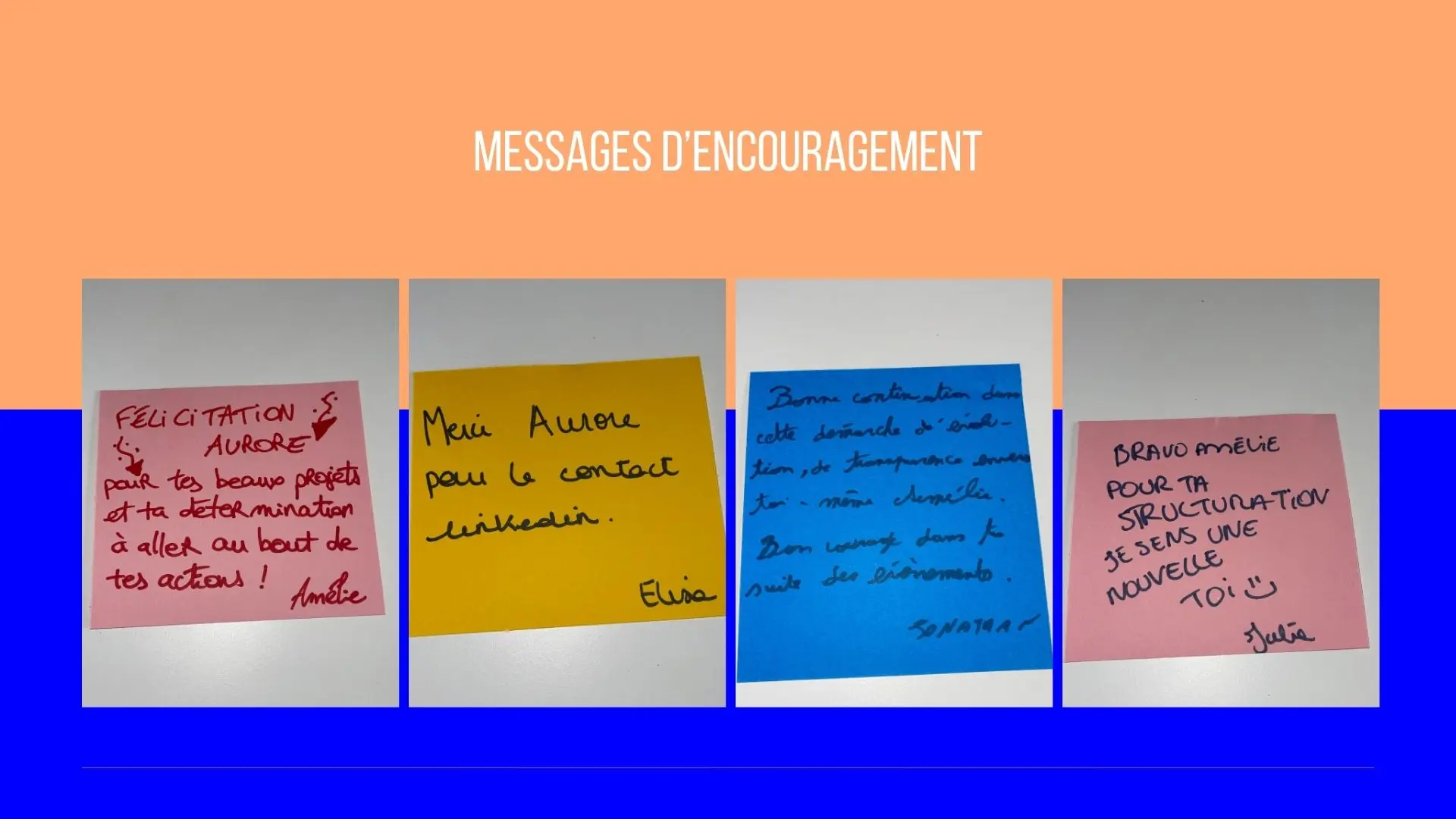 Messages entre entrepreneurs participant à l'atelier 6