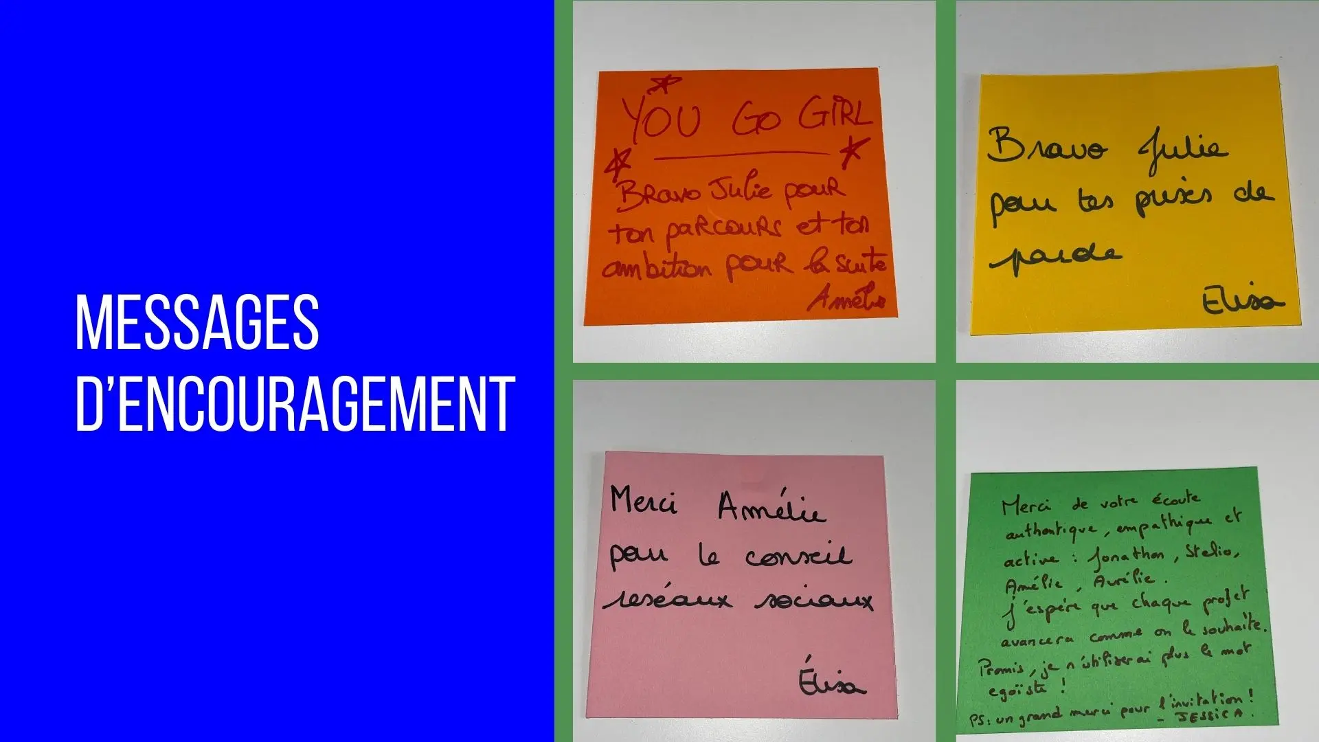 Messages entre entrepreneurs participant à l'atelier 4
