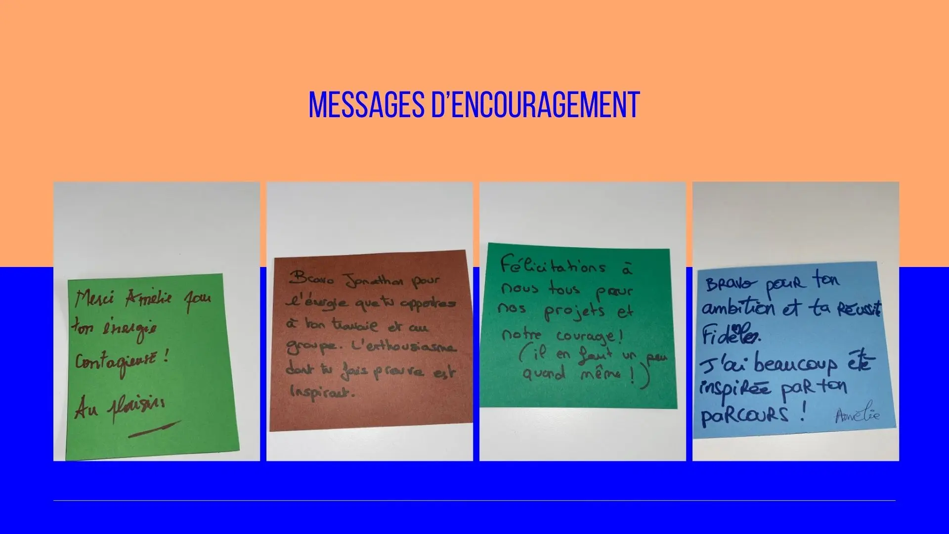 Messages entre entrepreneurs participant à l'atelier 5